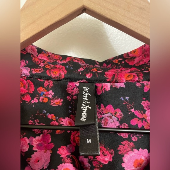 FOR LOVE AND LEMONS 
Lola Silk Like Button Down Top, Size Medium, Pink Floral - Picture 5 of 10